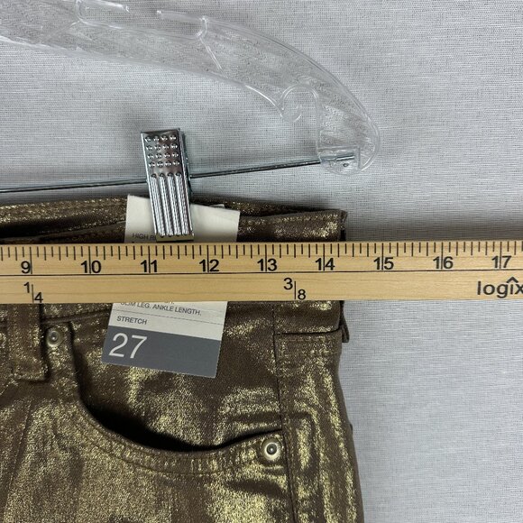 HIGH RISE GOLD METALIC VINTAGE SLIM STRETCH SKINNY FIT JEANS COTTON SIZE 27/4 - Picture 7 of 12